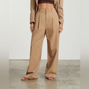 Everlane Way High Drap Wide Leg Tan Trousers
